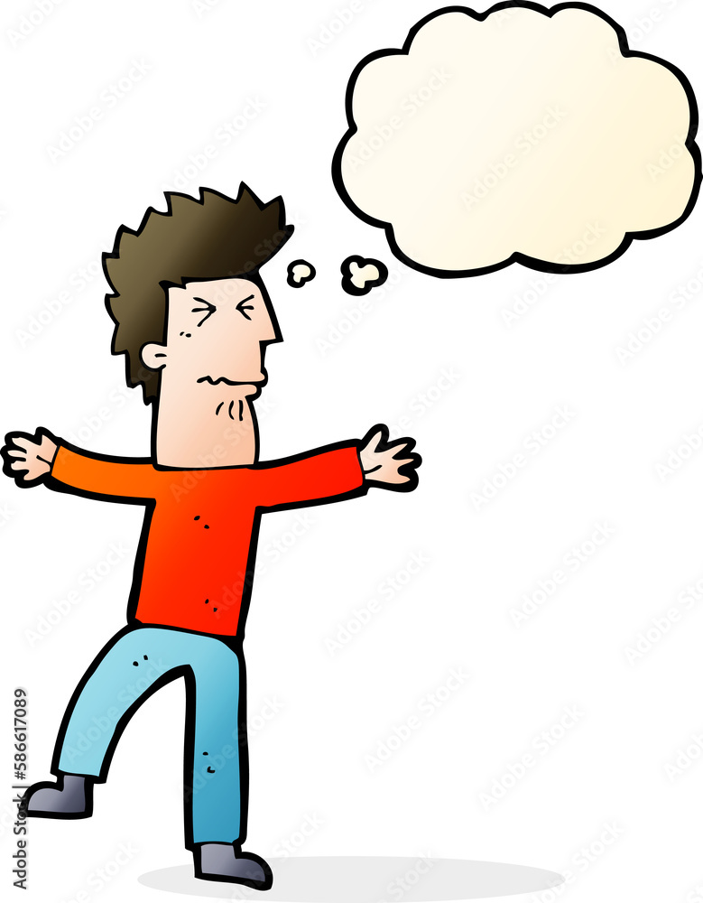 cartoon stressed man with thought bubble cartoon stressed man with thought bubble
