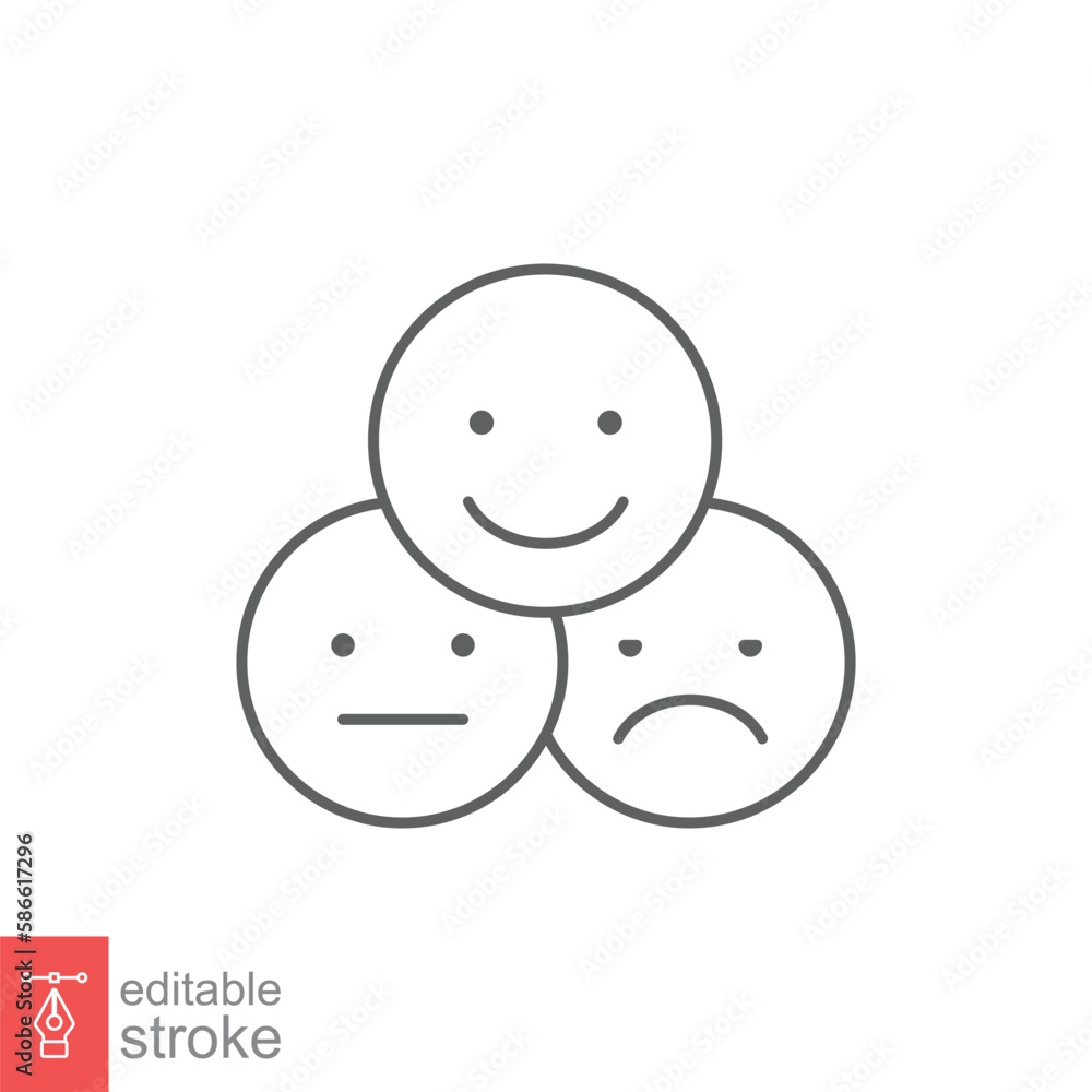 Face emoticon line icon set. Testimonials and customer relationship management concept. Simple outline style. Vector illustration isolated on white background. Editable stroke EPS 10. Face emoticon line icon set. Testimonials and customer relationship management concept. Simple outline style. Vector illustration isolated on white background. Editable stroke EPS 10.
