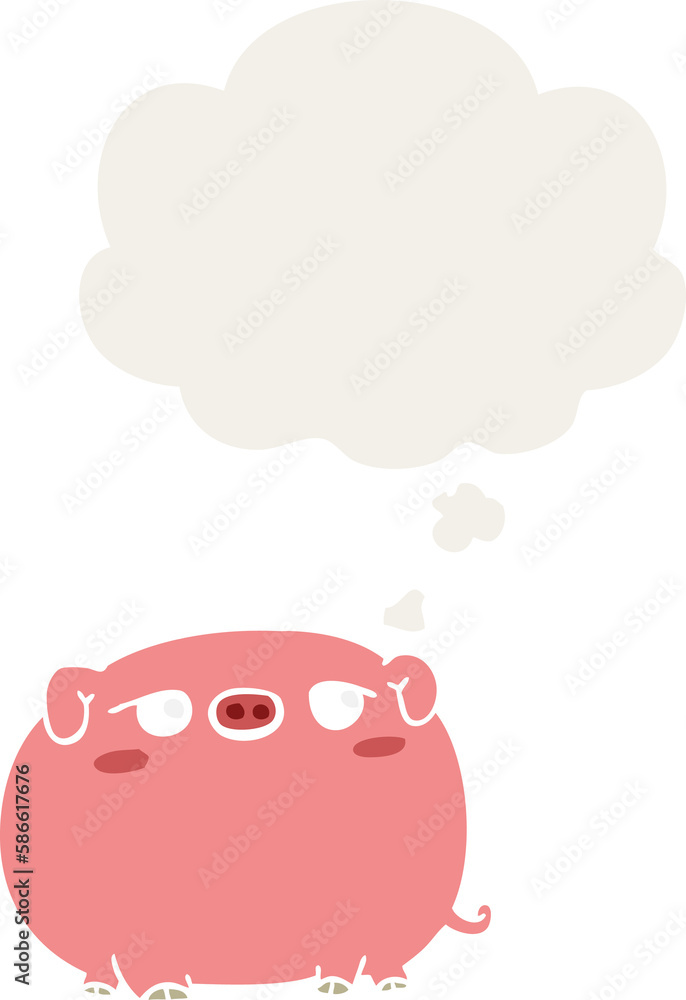 cute cartoon pig and thought bubble in retro style cute cartoon pig and thought bubble in retro style