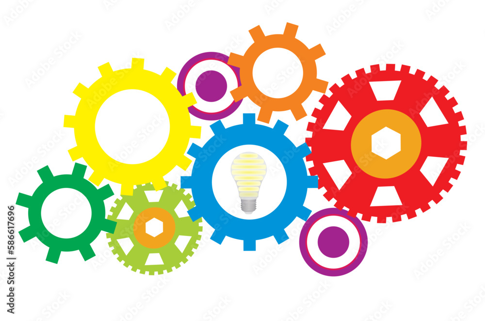 Idea concept. Bulb in machinery. vector Idea concept. Bulb in machinery. vector