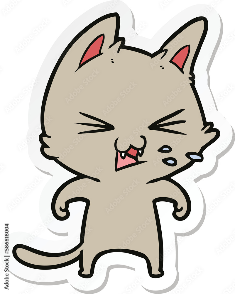 sticker of a cartoon cat hissing sticker of a cartoon cat hissing
