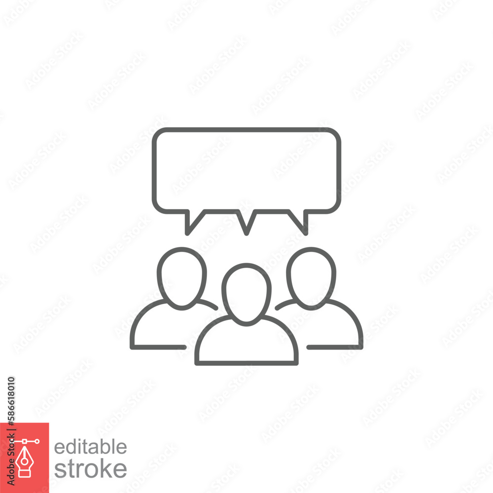 Forum discussion line icon. Meeting, business group, people, social communication concept. Simple outline style. Vector illustration isolated on white background. Editable stroke EPS 10. Forum discussion line icon. Meeting, business group, people, social communication concept. Simple outline style. Vector illustration isolated on white background. Editable stroke EPS 10.