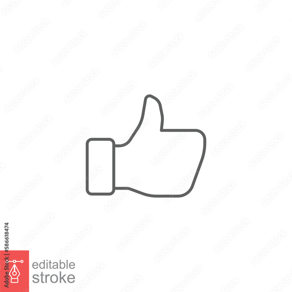 Hand thumb up gesture line icon. Testimonials, like and customer relationship management concept. Simple outline style. Vector illustration isolated on white background. Editable stroke EPS 10. Hand thumb up gesture line icon. Testimonials, like and customer relationship management concept. Simple outline style. Vector illustration isolated on white background. Editable stroke EPS 10.