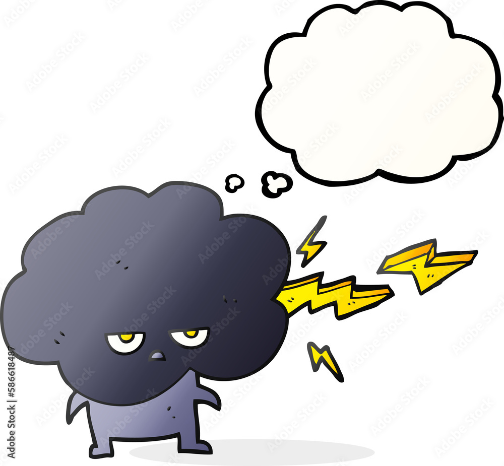 Fototapeta premium thought bubble cartoon raincloud character shooting lightning