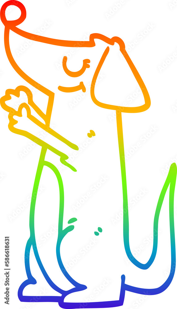 Naklejka premium rainbow gradient line drawing cartoon well behaved dog