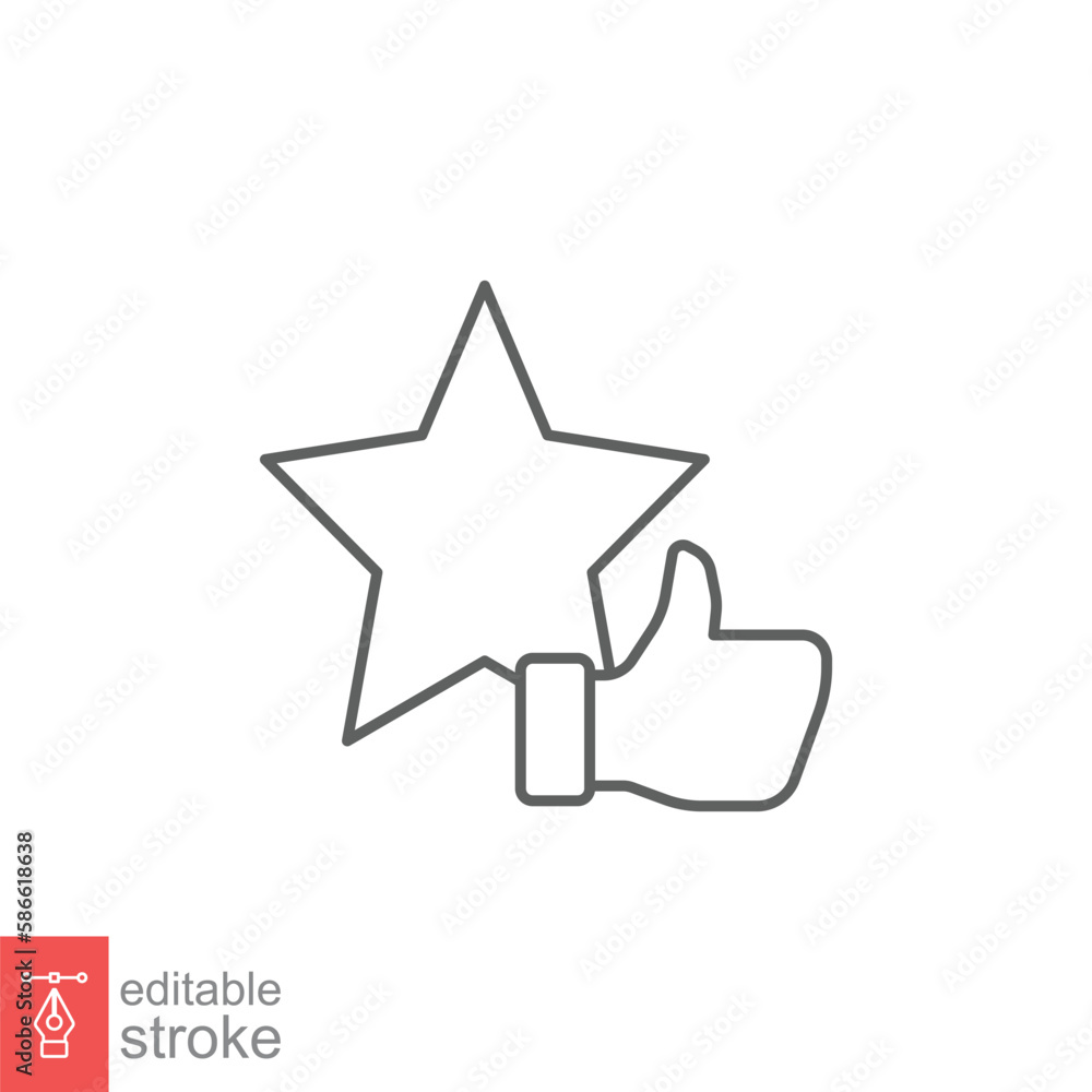 Star and hand thumb up line icon. Like, favourite, love, and testimonials concept. Simple outline style. Vector illustration isolated on white background. Editable stroke EPS 10. Star and hand thumb up line icon. Like, favourite, love, and testimonials concept. Simple outline style. Vector illustration isolated on white background. Editable stroke EPS 10.