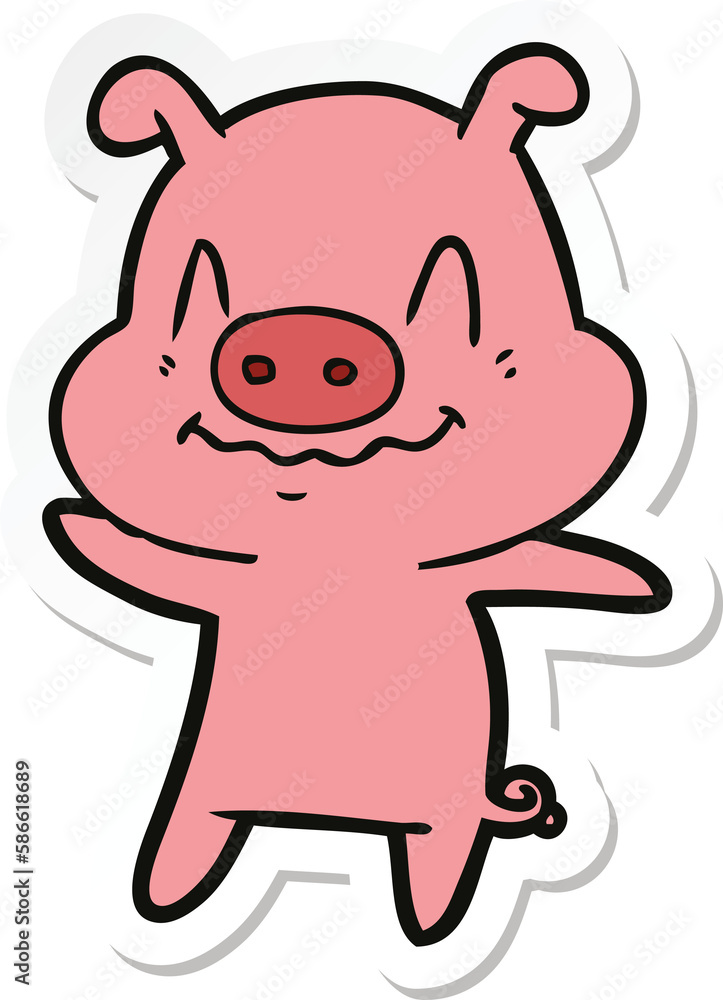 sticker of a nervous cartoon pig sticker of a nervous cartoon pig
