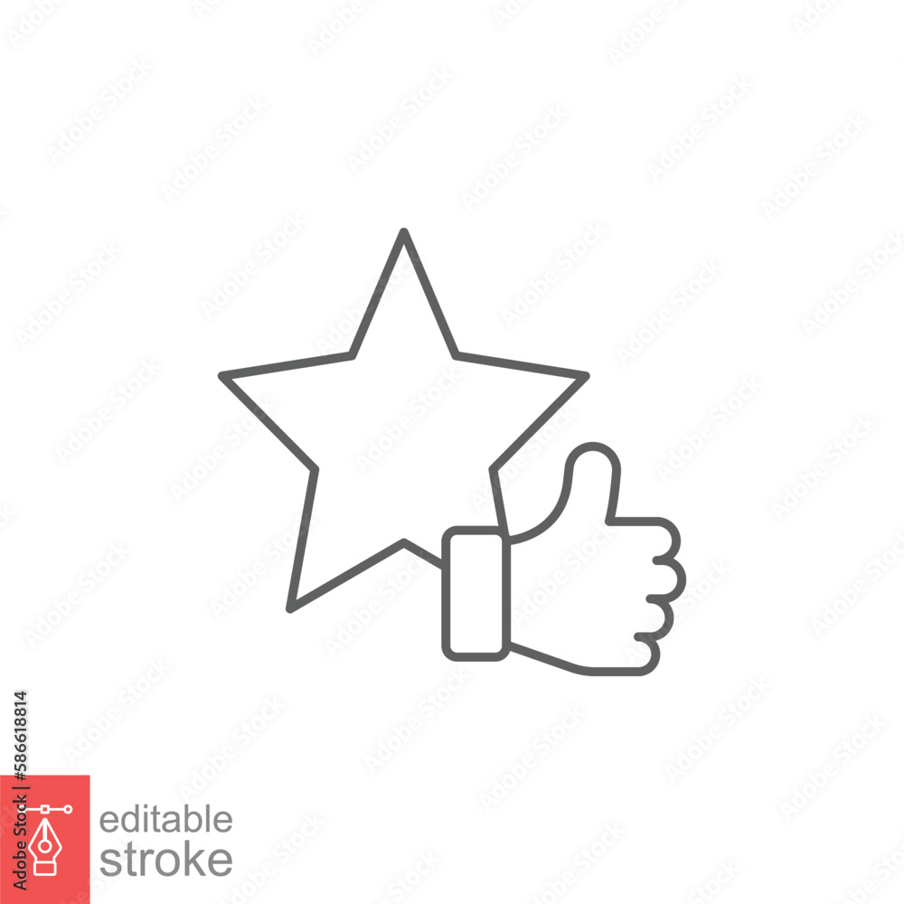 Star and hand thumb up line icon. Like, favourite, love, and testimonials concept. Simple outline style. Vector illustration isolated on white background. Editable stroke EPS 10. Star and hand thumb up line icon. Like, favourite, love, and testimonials concept. Simple outline style. Vector illustration isolated on white background. Editable stroke EPS 10.