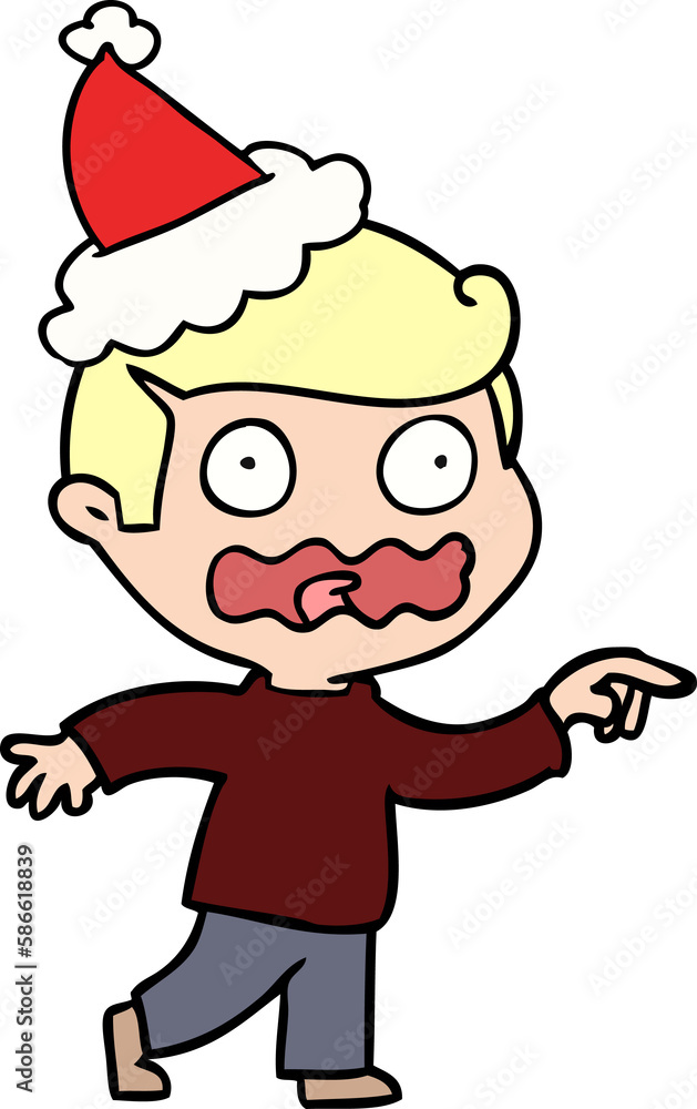 Obraz premium line drawing of a stressed out pointing wearing santa hat