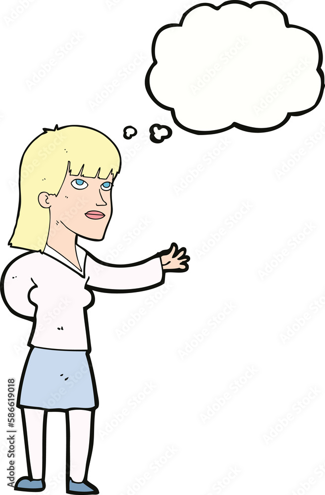 cartoon woman explaining with thought bubble cartoon woman explaining with thought bubble