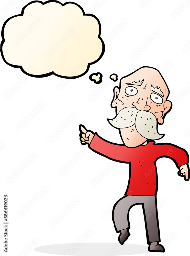 cartoon sad old man pointing with thought bubble cartoon sad old man pointing with thought bubble