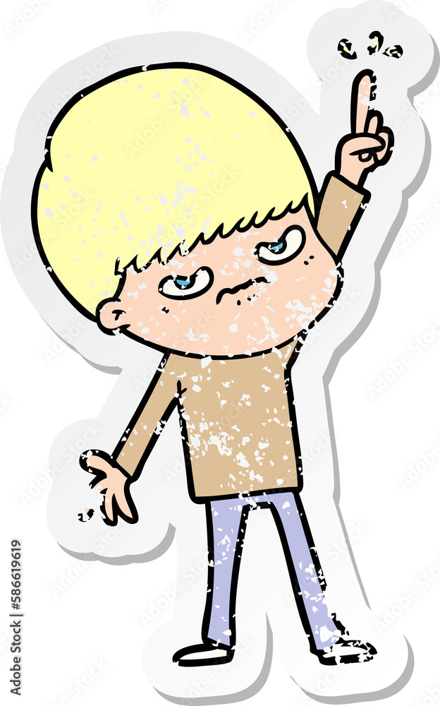 distressed sticker of a angry cartoon boy distressed sticker of a angry cartoon boy