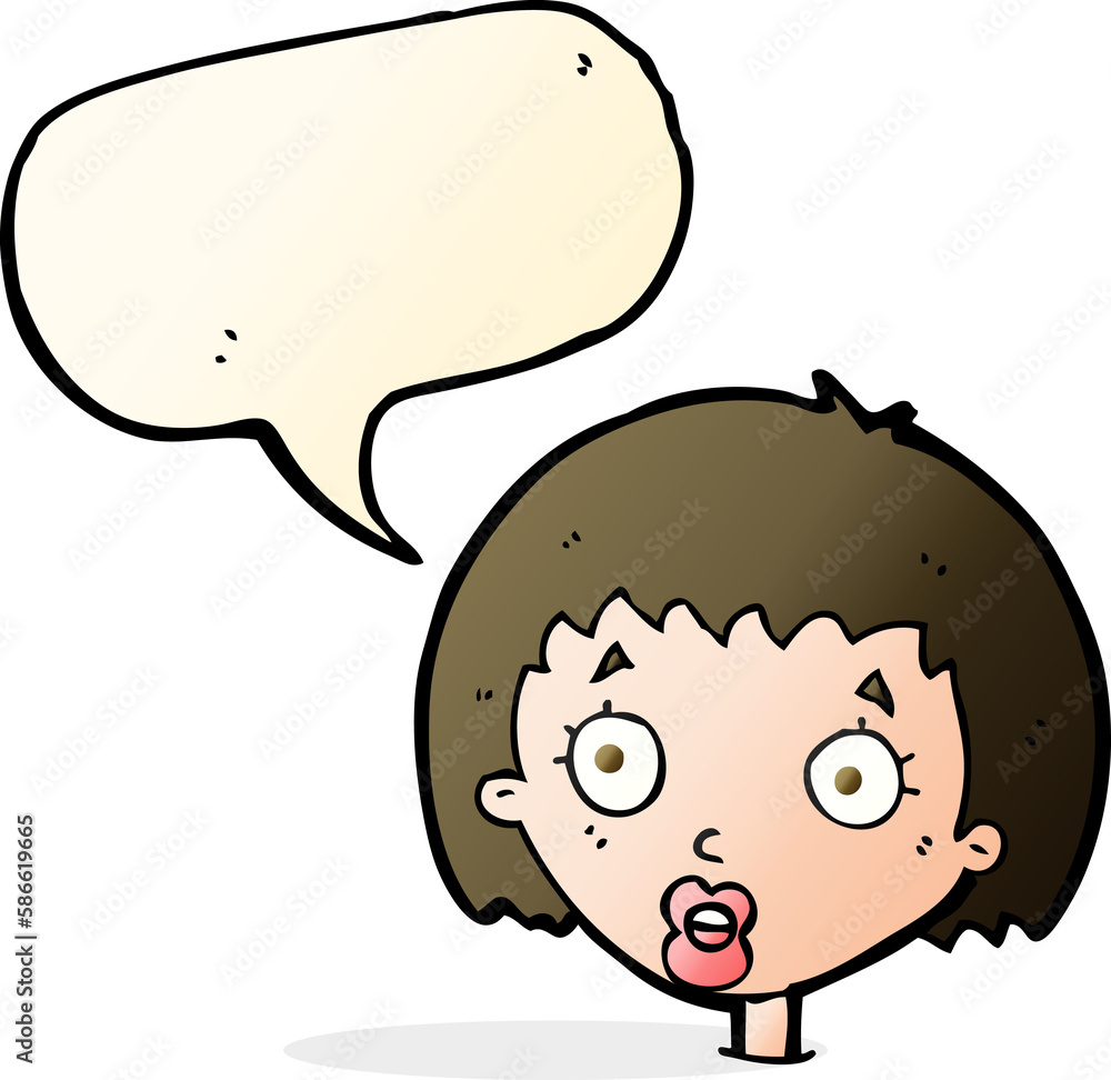 cartoon surprised female face with speech bubble cartoon surprised female face with speech bubble