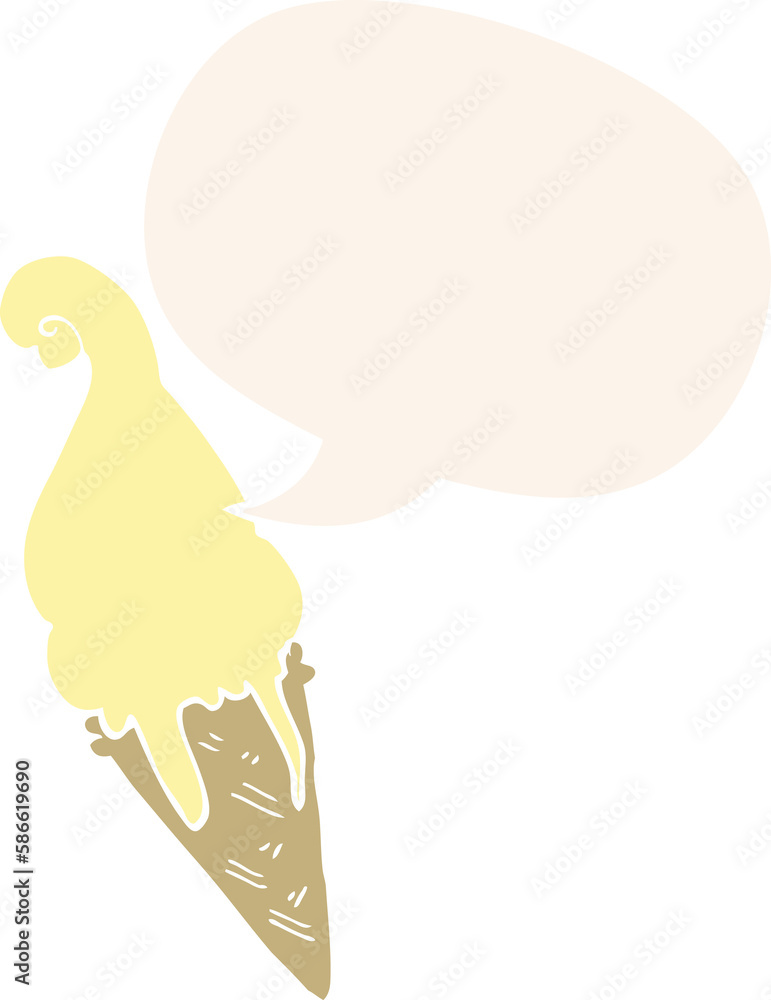 cartoon ice cream and speech bubble in retro style cartoon ice cream and speech bubble in retro style