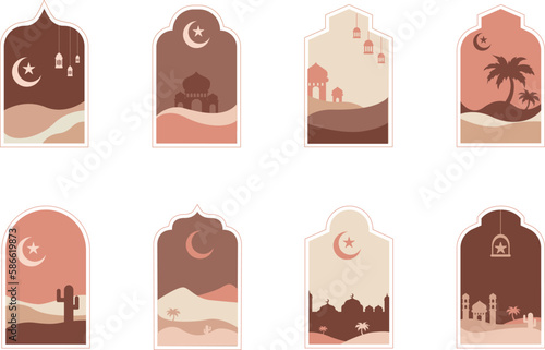 Boho Frame islamic holy day, ramadan, eid fitr, eid adha. Use for design banner, feed design, greeting card or anything