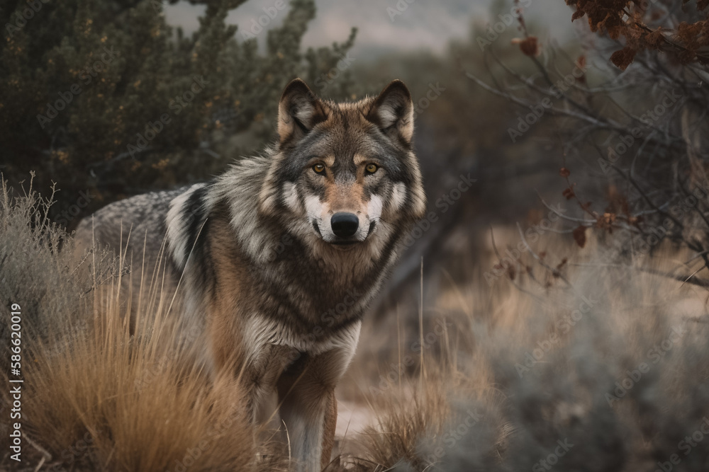 ?lose-up portrait of a eurasian grey wolf