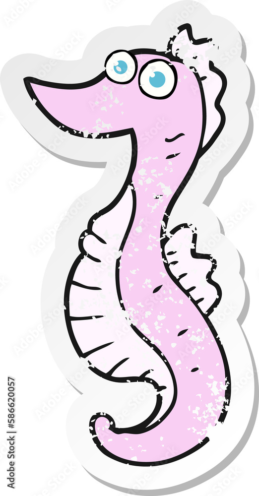 retro distressed sticker of a cartoon seahorse