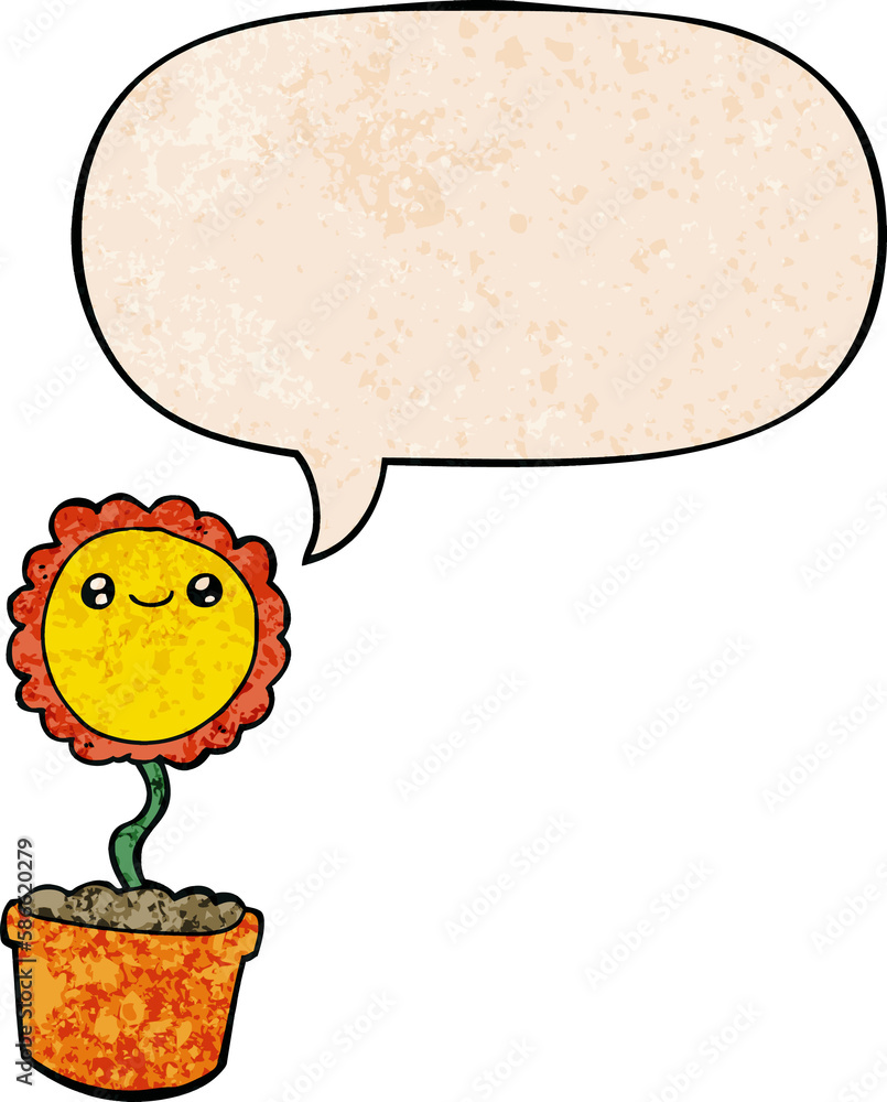cartoon flower and speech bubble in retro texture style cartoon flower and speech bubble in retro texture style