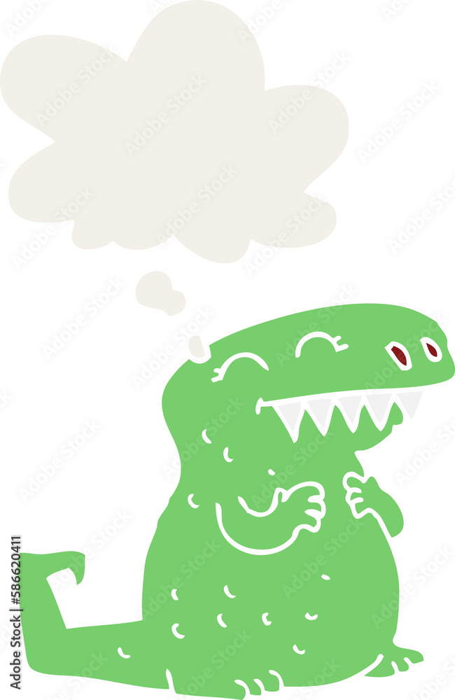 cartoon dinosaur and thought bubble in retro style cartoon dinosaur and thought bubble in retro style