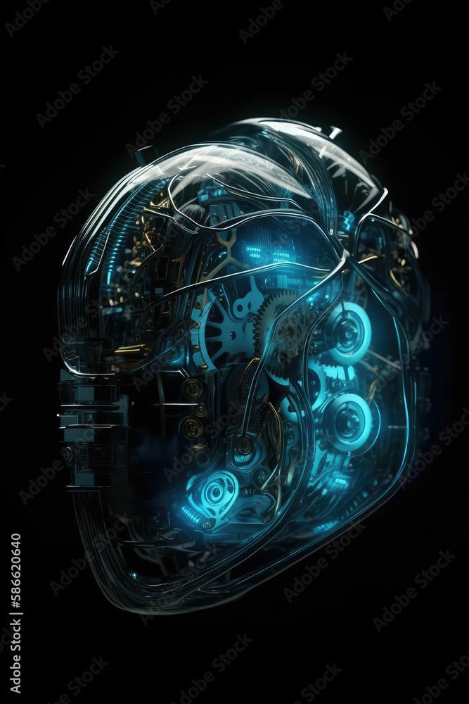 abstract robotic transparent glass heart futuristic, high details, generative AI abstract robotic transparent glass heart futuristic, high details, generative AI
