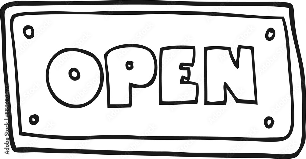 black and white cartoon open sign black and white cartoon open sign