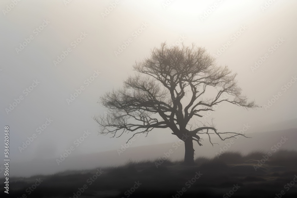 Obraz premium tree in fog, generative AI