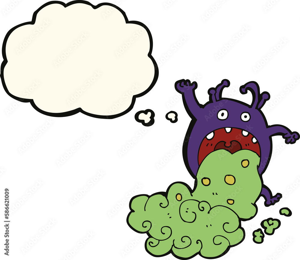 cartoon gross monster being sick with thought bubble cartoon gross monster being sick with thought bubble