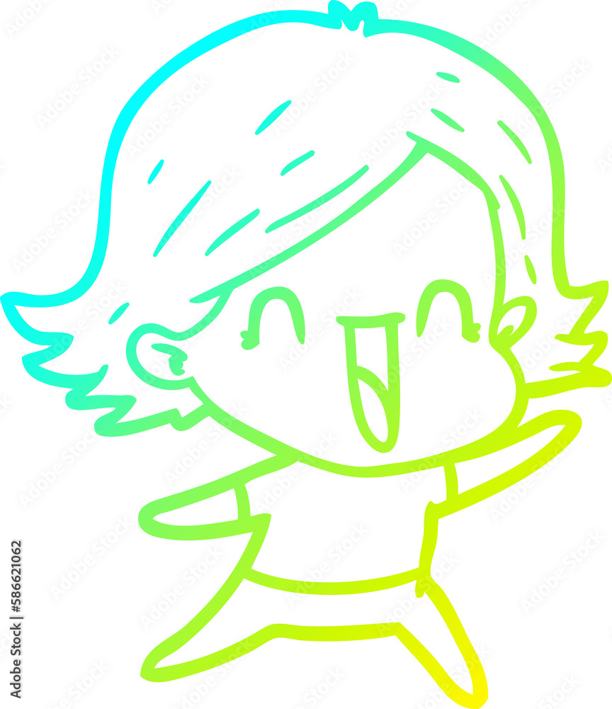 cold gradient line drawing cartoon happy woman cold gradient line drawing cartoon happy woman