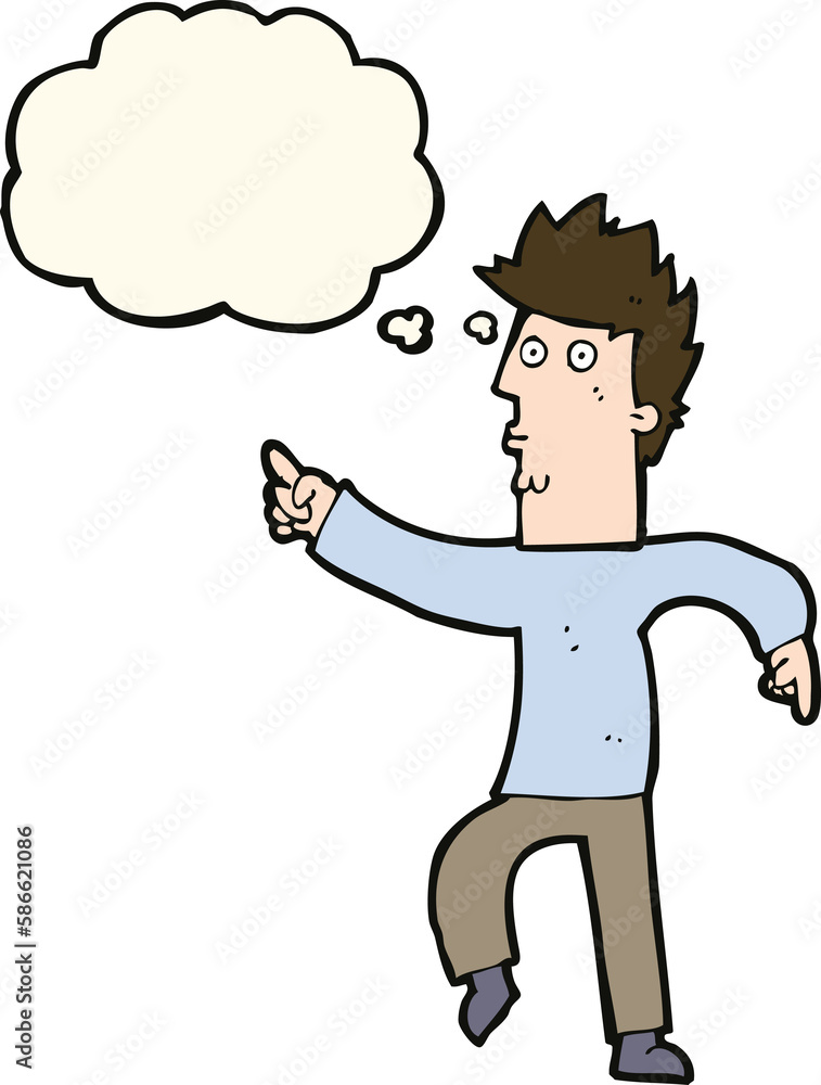 cartoon worried man pointing with thought bubble cartoon worried man pointing with thought bubble