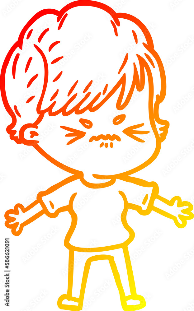 warm gradient line drawing cartoon frustrated woman warm gradient line drawing cartoon frustrated woman