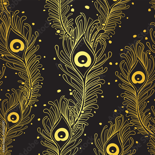 Peacock Feathers Seamless Pattern Peacock, Wallpaper, Black Background