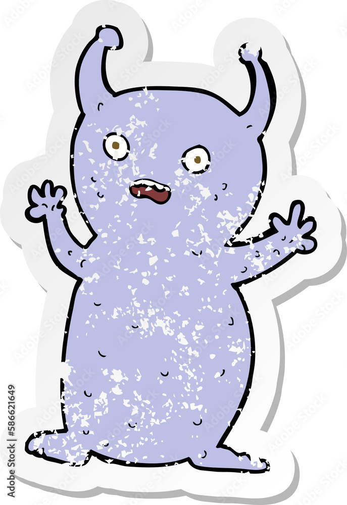 Fototapeta premium retro distressed sticker of a cartoon funny little alien