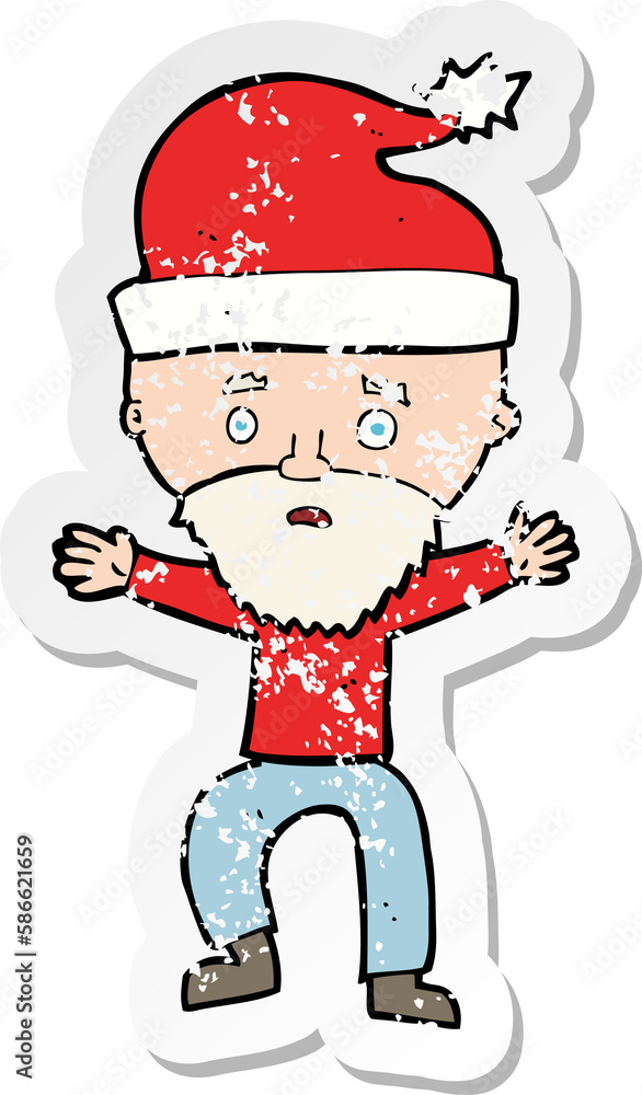 retro distressed sticker of a cartoon man ready for christmas retro distressed sticker of a cartoon man ready for christmas