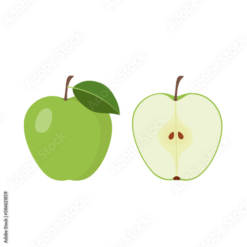 Green apple,  half and segment