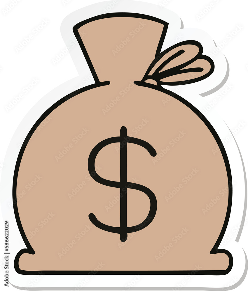sticker of a cute cartoon bag of money sticker of a cute cartoon bag of money