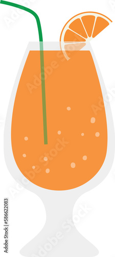 Orange juice cocktail in glass with piece of fruit vector illustration