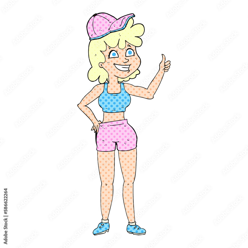 happy gym woman giving thumbs up symbol happy gym woman giving thumbs up symbol