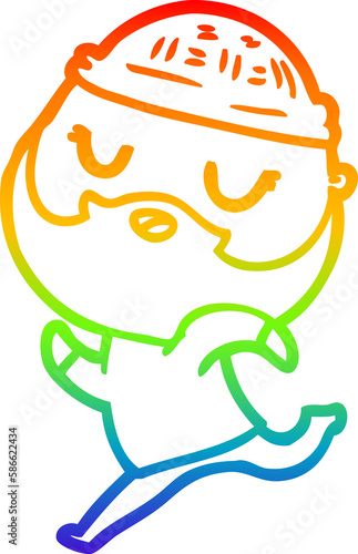 rainbow gradient line drawing cartoon man with beard