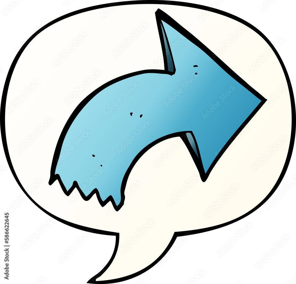 Naklejka premium cartoon pointing arrow and speech bubble in smooth gradient style
