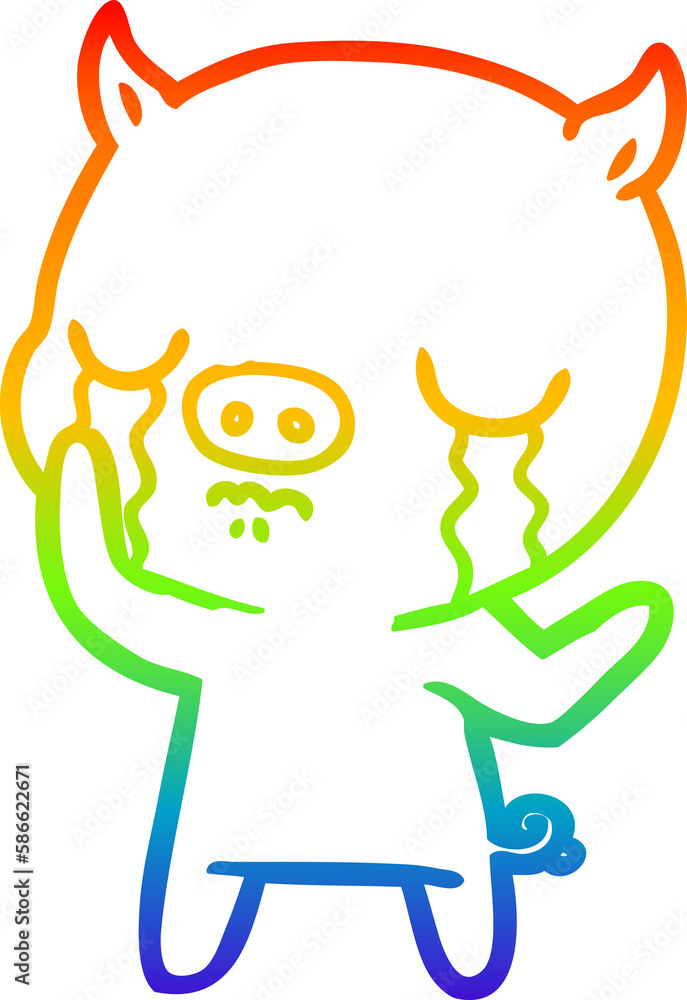 rainbow gradient line drawing cartoon pig crying rainbow gradient line drawing cartoon pig crying