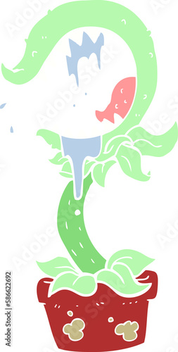 flat color illustration of a cartoon carnivorous plant