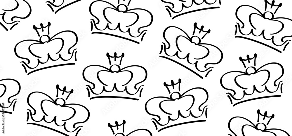 Obraz premium Cartoon sketch crown. Graffiti crown icon, Queen or king crowns. Royal imperial coronation symbols, monarch majestic jewel tiara icons. Prins en prinses, diadems or diamond crowns