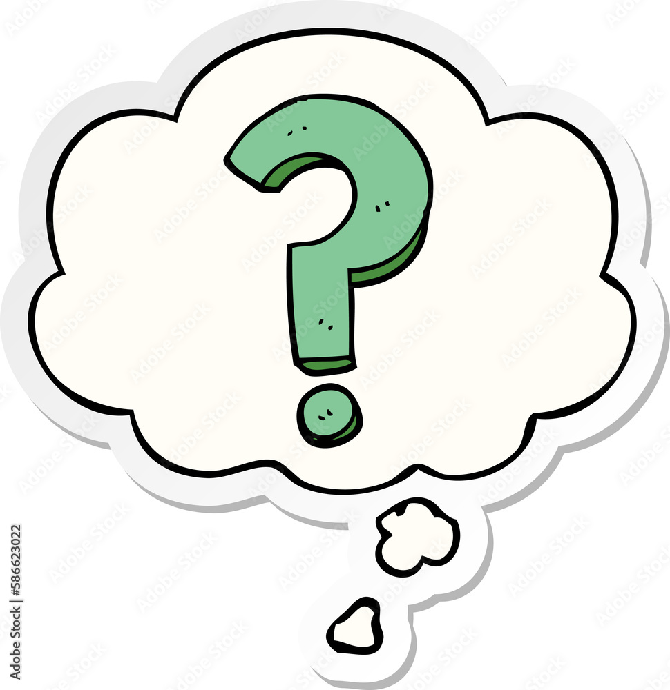 cartoon question mark and thought bubble as a printed sticker cartoon question mark and thought bubble as a printed sticker