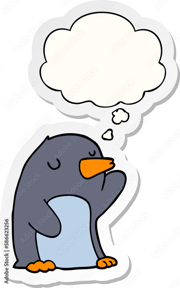 cartoon penguin and thought bubble as a printed sticker cartoon penguin and thought bubble as a printed sticker