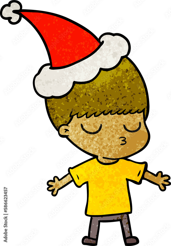 textured cartoon of a calm boy wearing santa hat textured cartoon of a calm boy wearing santa hat