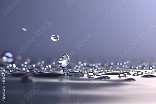 Ilustracja przedstawiająca wodę, krople wody, pęcherzyki powietrza, tło. Wygenerowane przy użyciu AI.