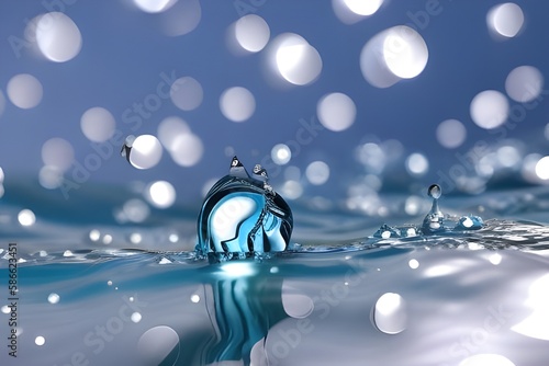  Ilustracja przedstawiająca wodę, krople wody, pęcherzyki powietrza, tło. Wygenerowane przy użyciu AI. © Aga Bak
