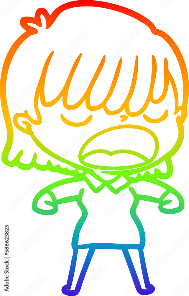 rainbow gradient line drawing cartoon woman talking loudly rainbow gradient line drawing cartoon woman talking loudly