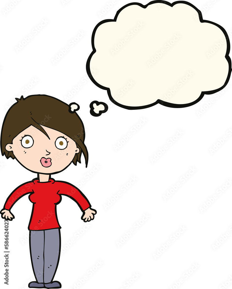 cartoon surprised woman with thought bubble cartoon surprised woman with thought bubble