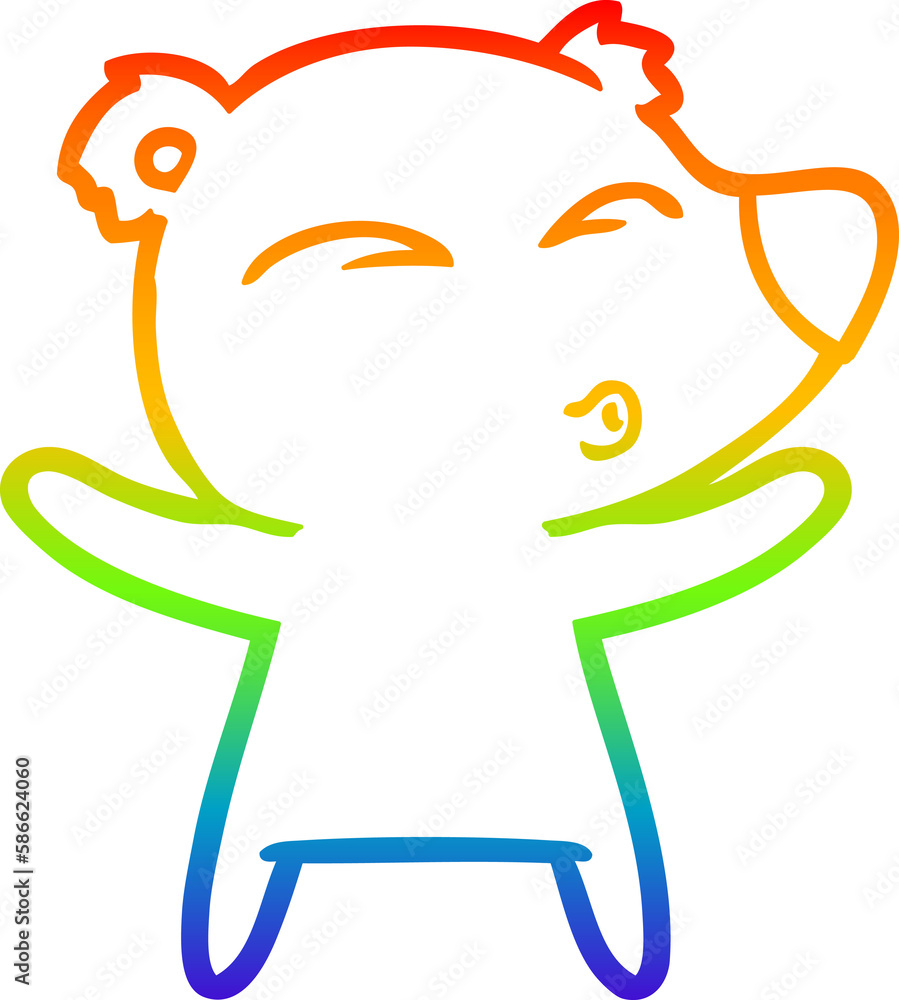 rainbow gradient line drawing cartoon whistling bear with open arms rainbow gradient line drawing cartoon whistling bear with open arms